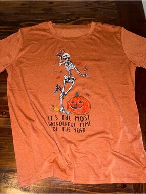 Orange Halloween Skeleton Pumpkin Tee